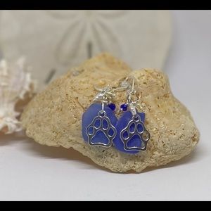 .925 Sterling Silver Cobalt Sea Glass Earrings